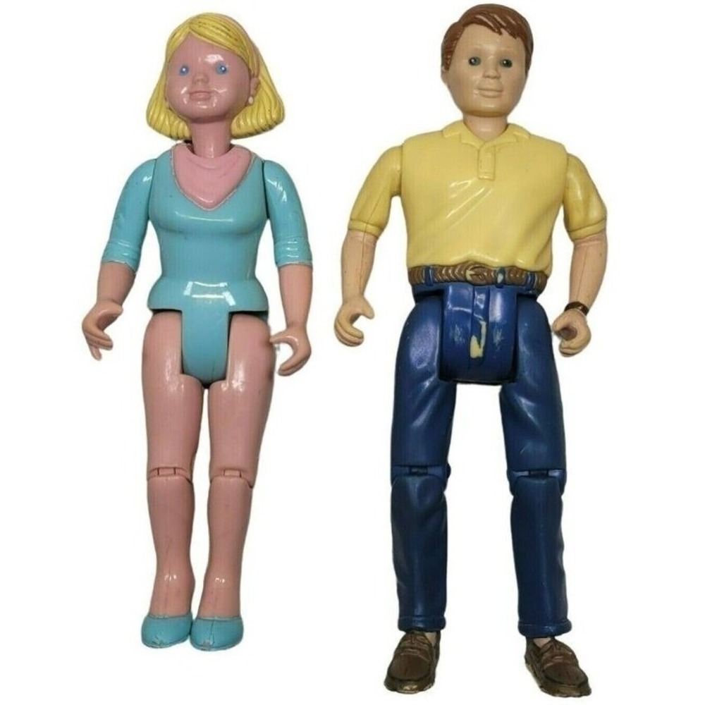 2 Fisher Price Loving Family Dollhouse Figure Mom Dad Blonde Woman Man 1993 Vtg